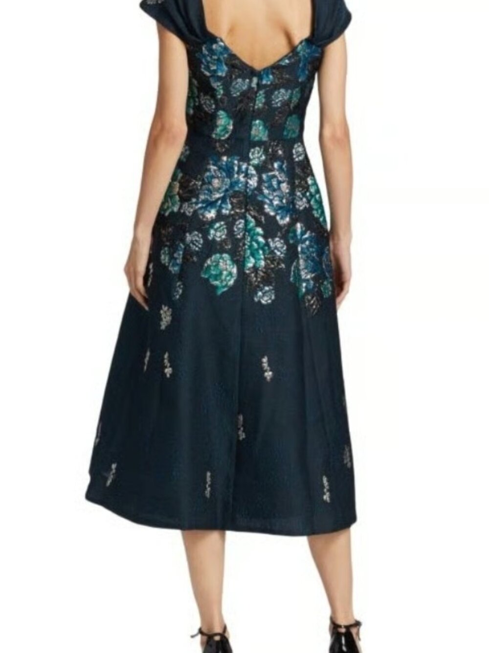 Teri Jon Rickie Freeman Blue Sparkle Jacquard Cap Sleeve Midi Dress Size 12 - Picture 3 of 13
